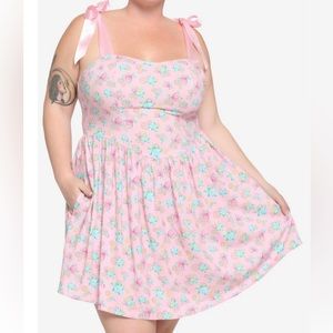 Hot Topic Pink Floral Gear Print Dress